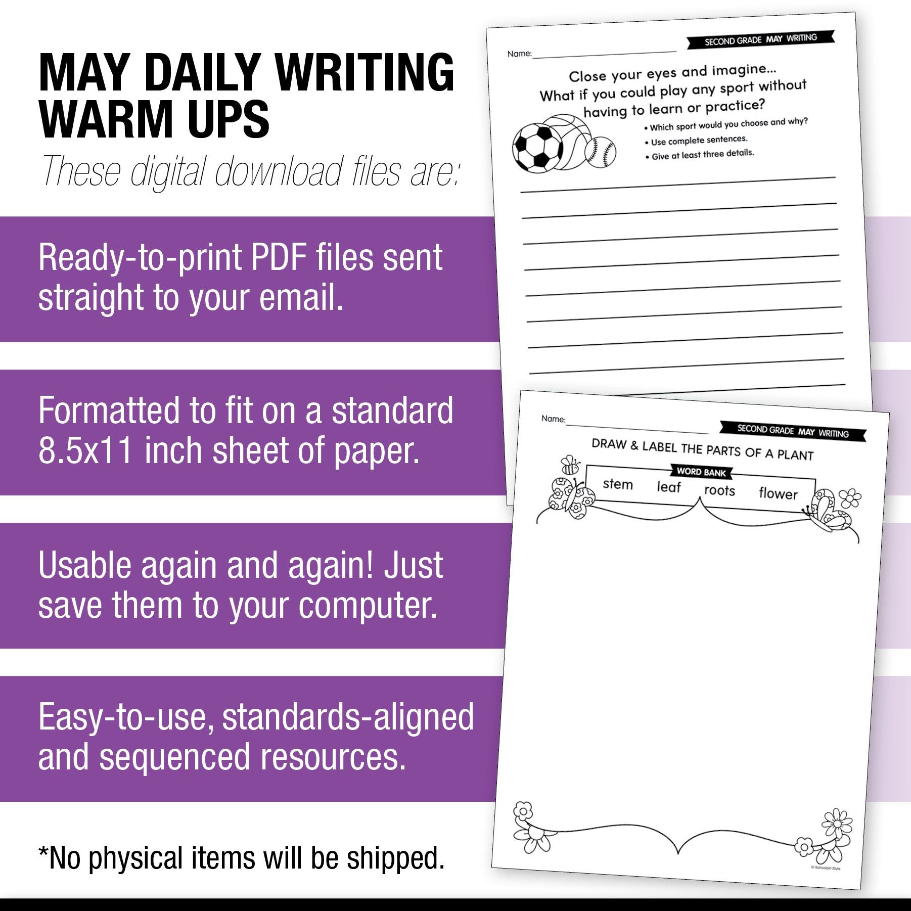 Printable Second Grade May Daily Writing Warm Ups