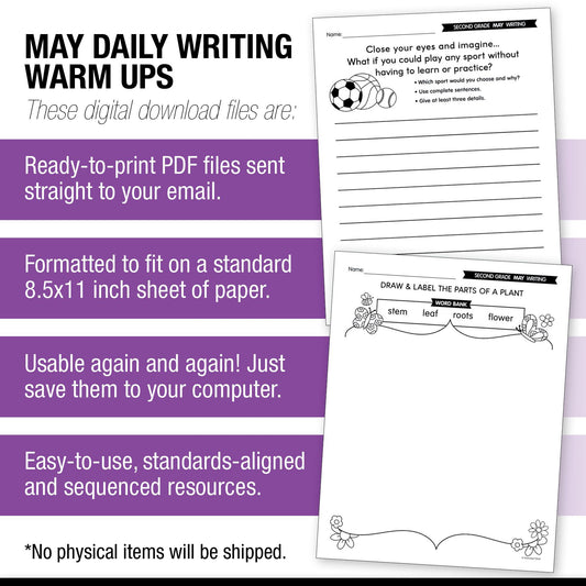 Printable Second Grade May Daily Writing Warm Ups