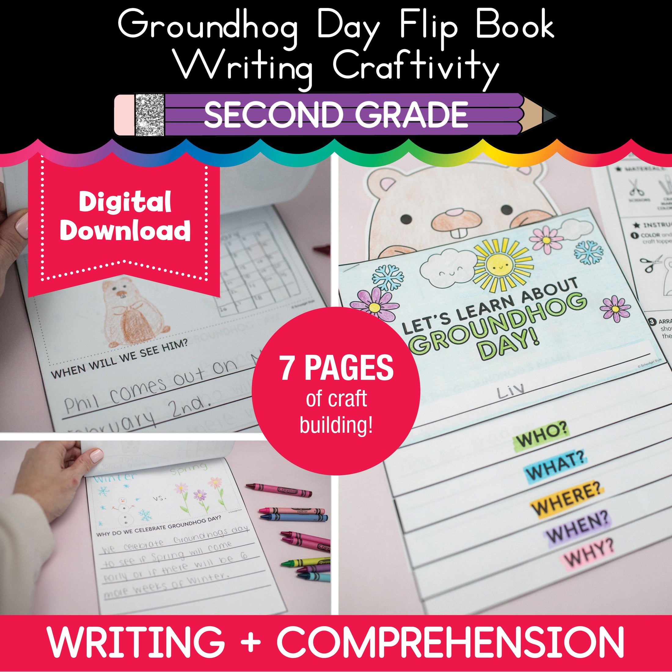 Printable February Groundhog Day Flip Book Craftivity