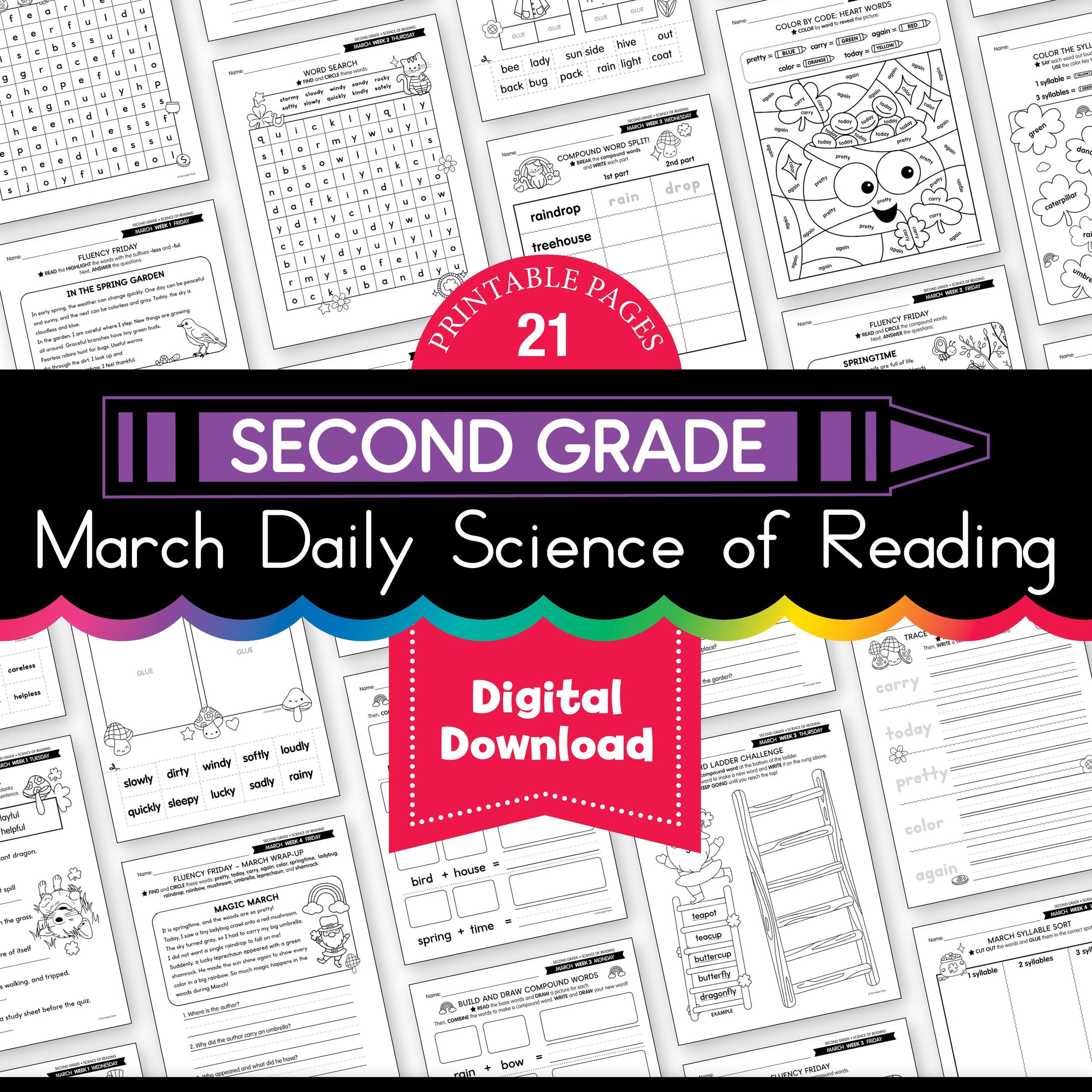Printable Second Grade March Daily Science of Reading