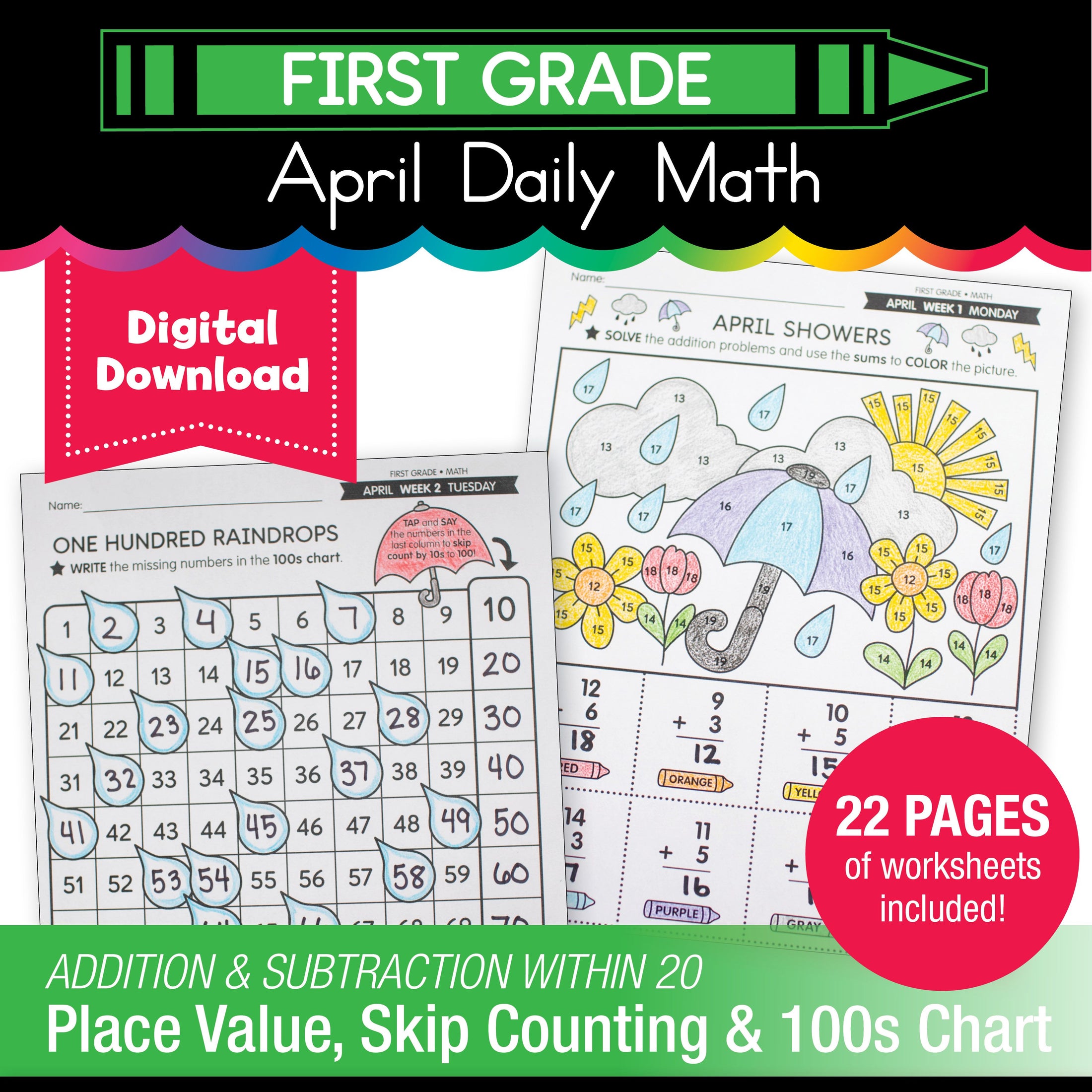 Printable First Grade April Daily Math
