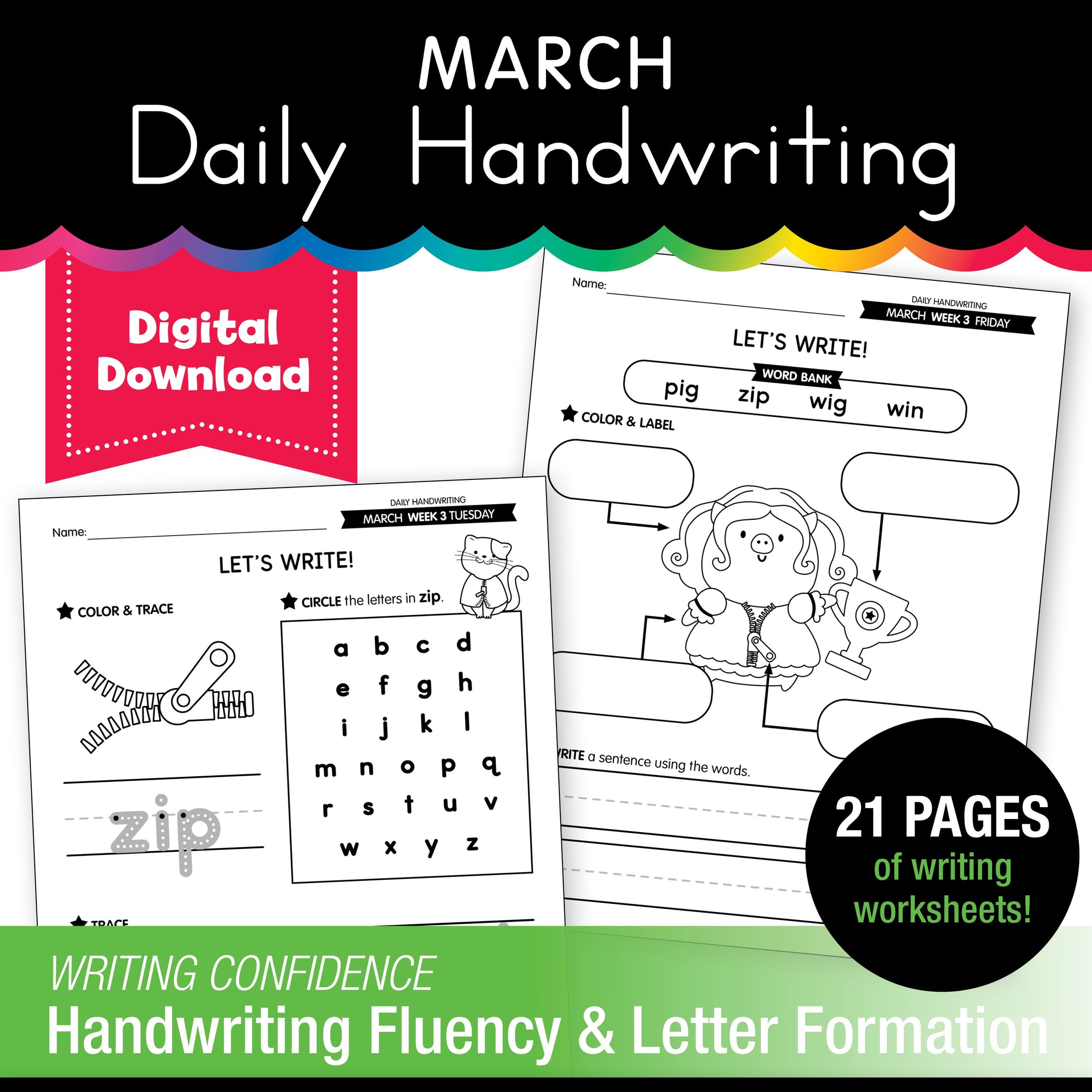 Printable March Daily Handwriting