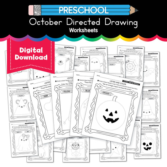 Printable Preschool October Directed Drawing Worksheets