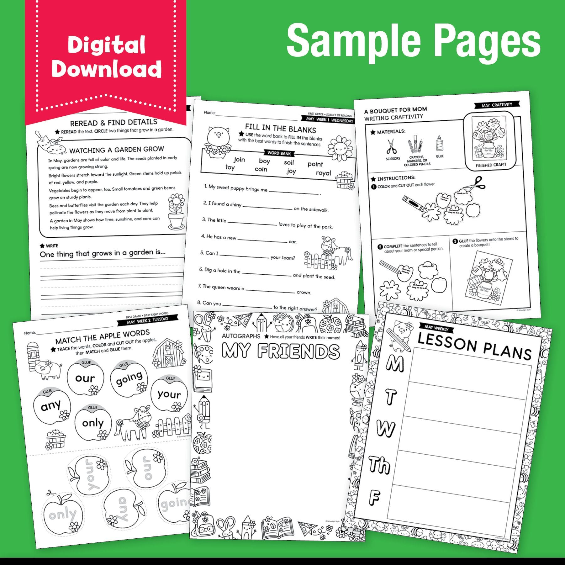 Printable First Grade May Homeschool Curriculum Bundle
