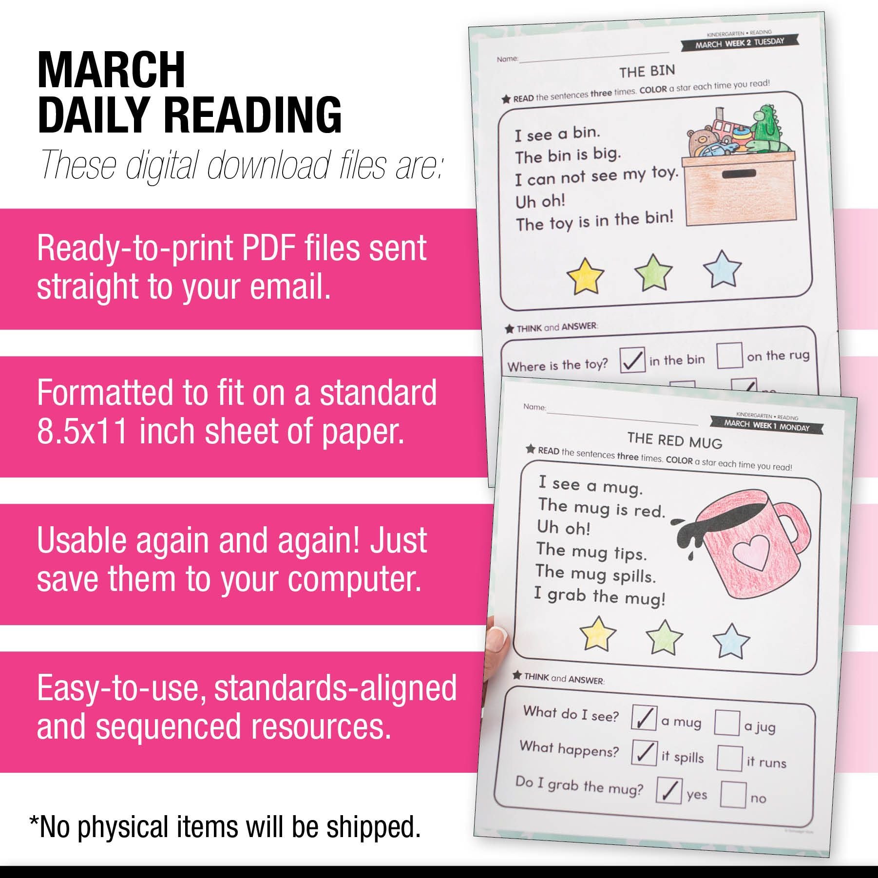 Printable Kindergarten March Daily Reading