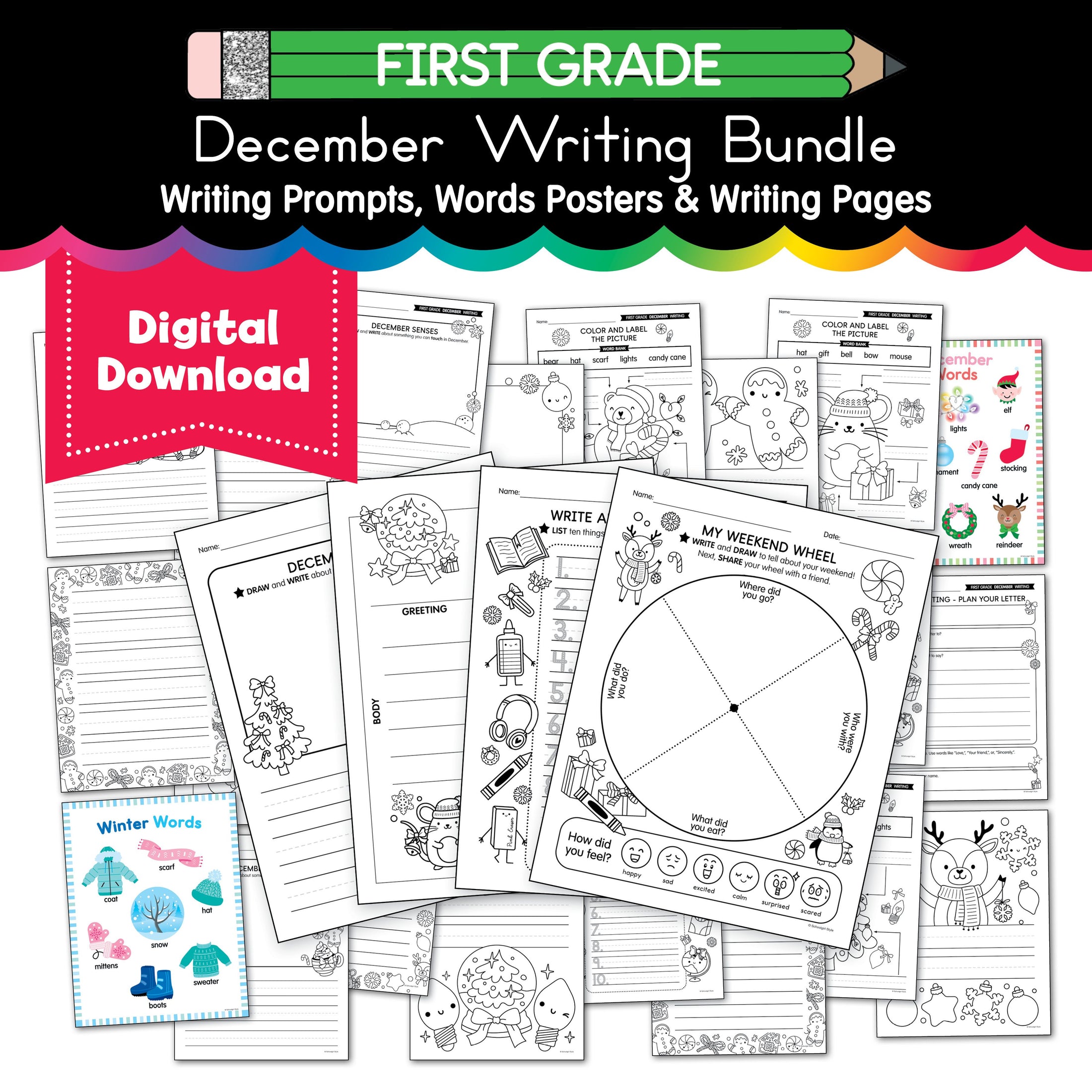 Printable First Grade December Writing Bundle