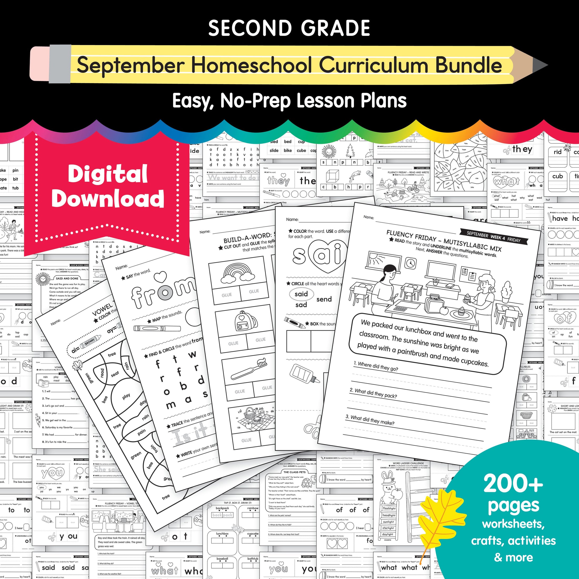 Second Grade September Homeschool Curriculum Bundle