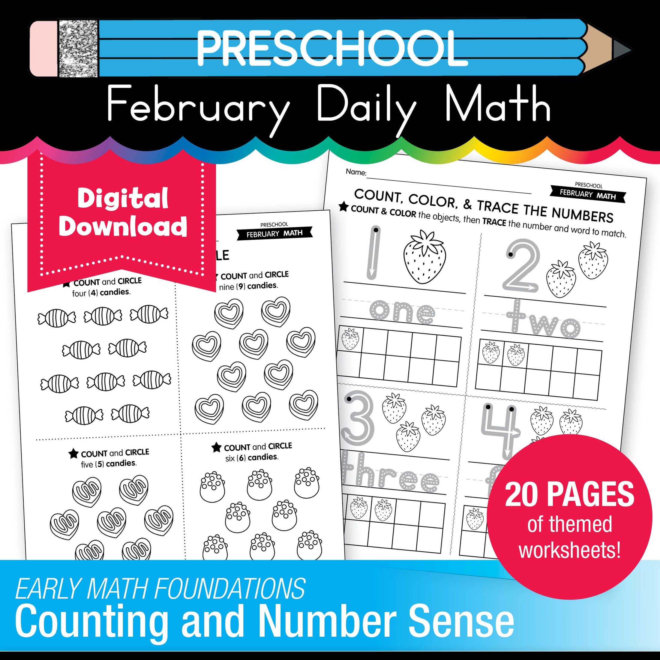 Printable Preschool February Daily Math