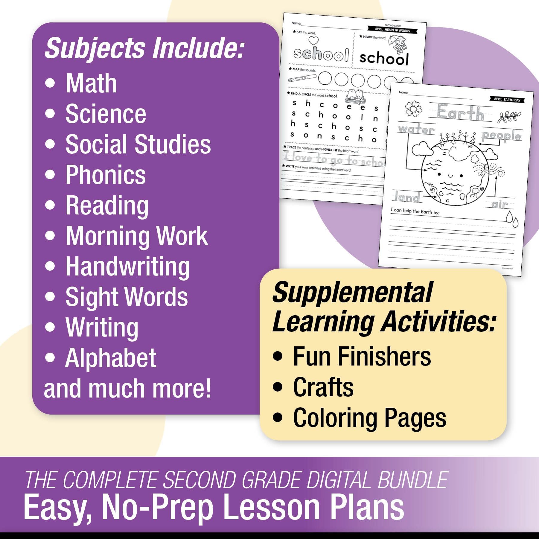 Printable Second Grade April Homeschool Curriculum Bundle