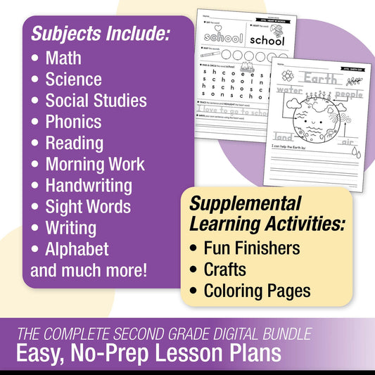 Printable Second Grade April Homeschool Curriculum Bundle