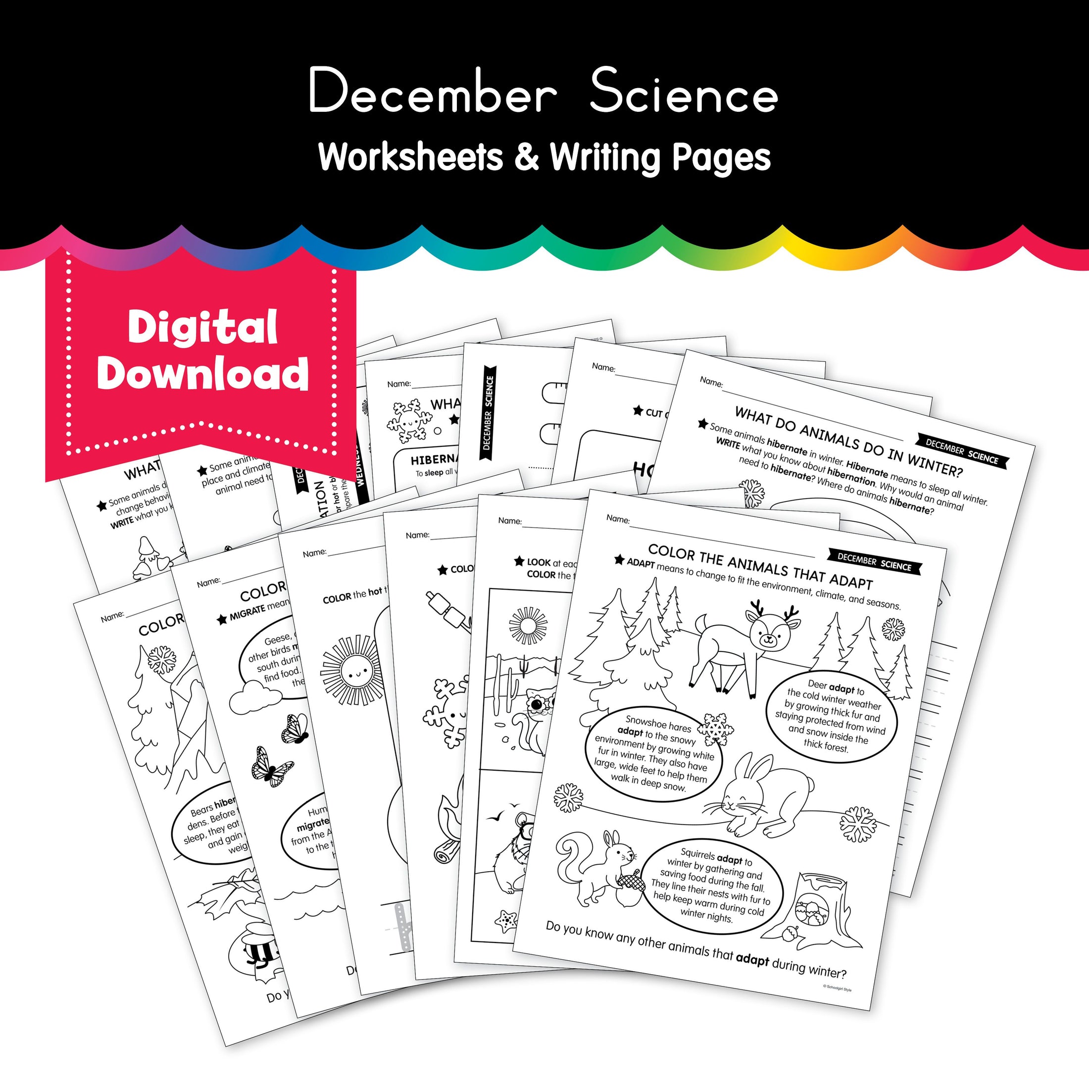 Printable December Science Worksheets and Writing Pages