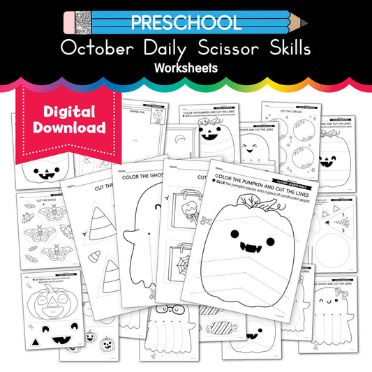 Printable Preschool October Scissor Skills Worksheets