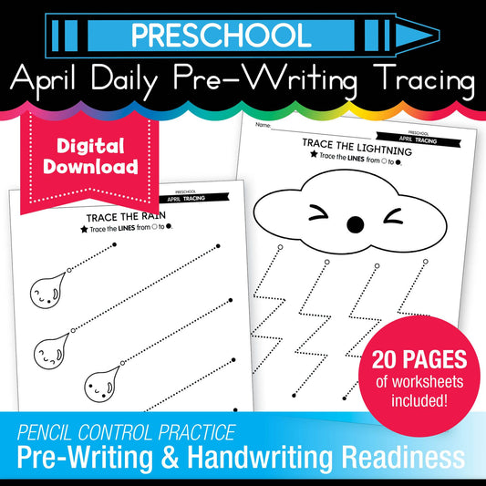 Printable Preschool April Daily Pre-Writing Tracing