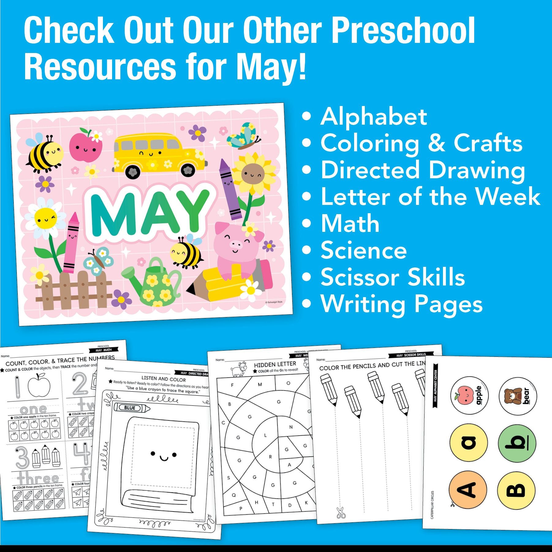 Printable Preschool May Daily Pre-Writing Tracing