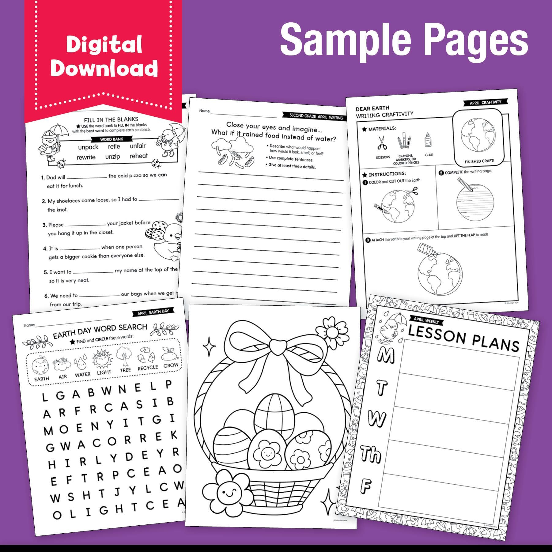 Printable Second Grade April Homeschool Curriculum Bundle