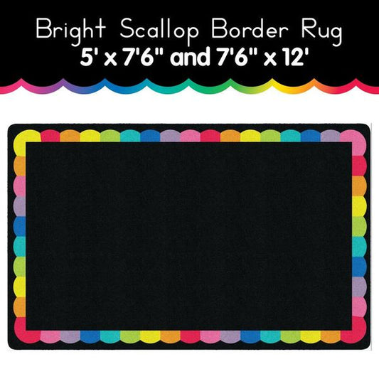 bright rainbow scallop border area rug