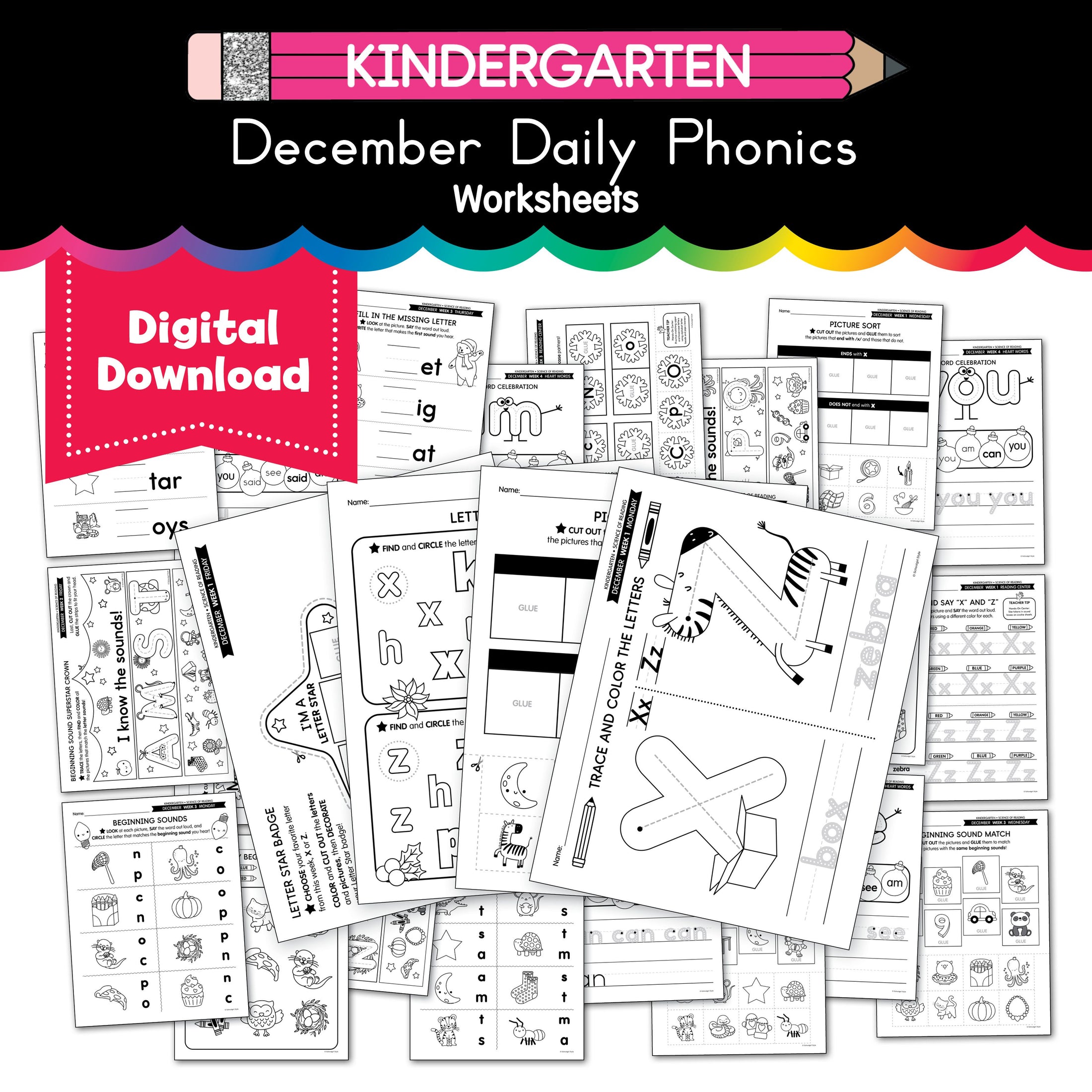 Printable Kindergarten December Daily Phonics
