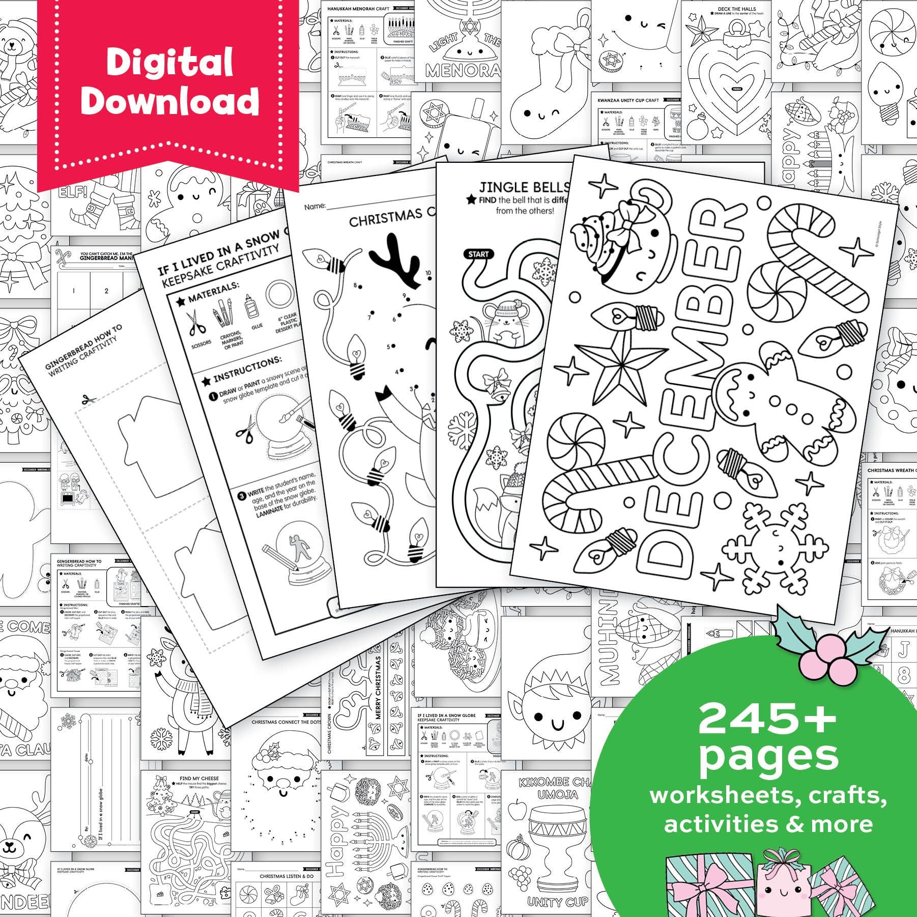 Printable First Grade December Homeschool Curriculum Bundle