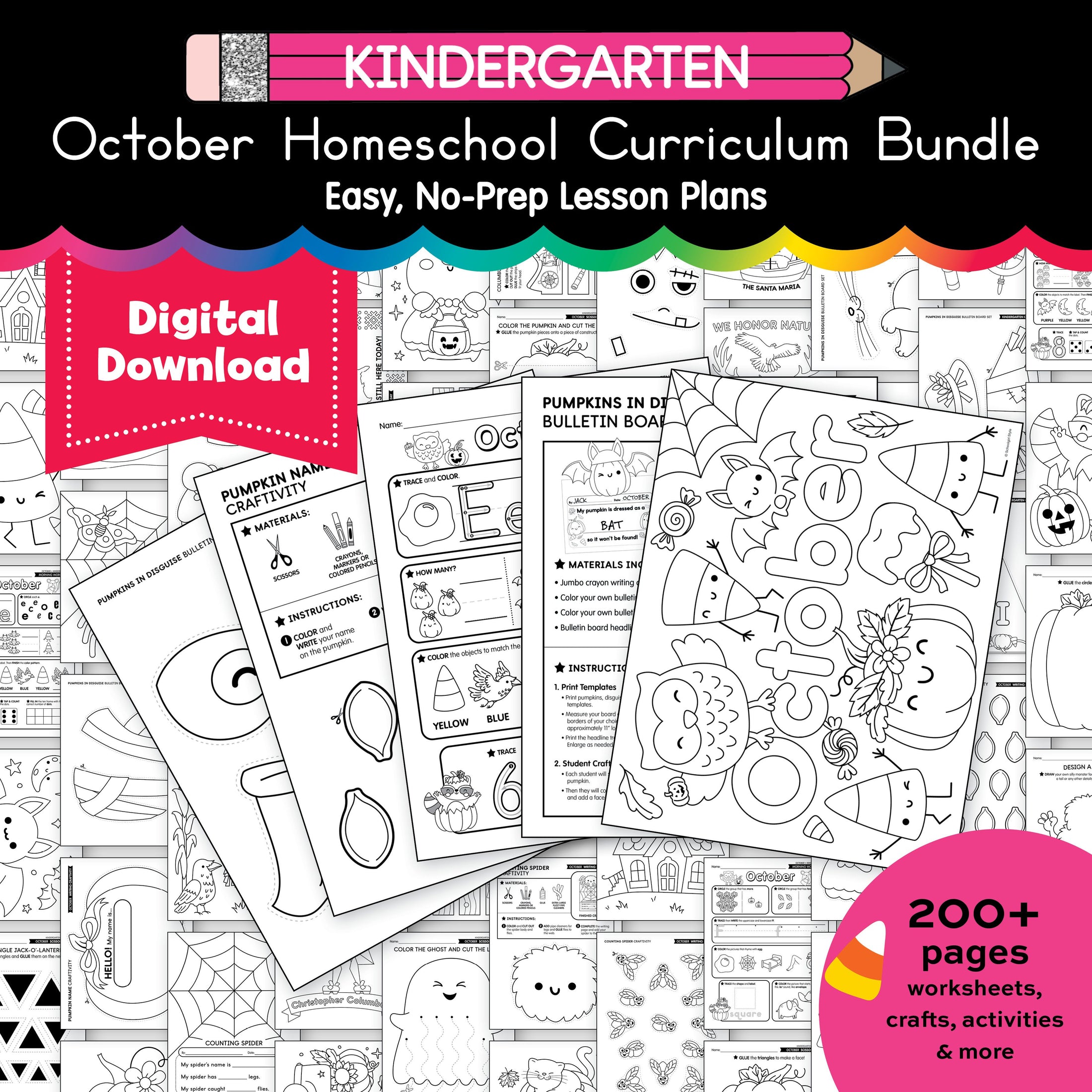 Printable Kindergarten October Homeschool Curriculum Bundle