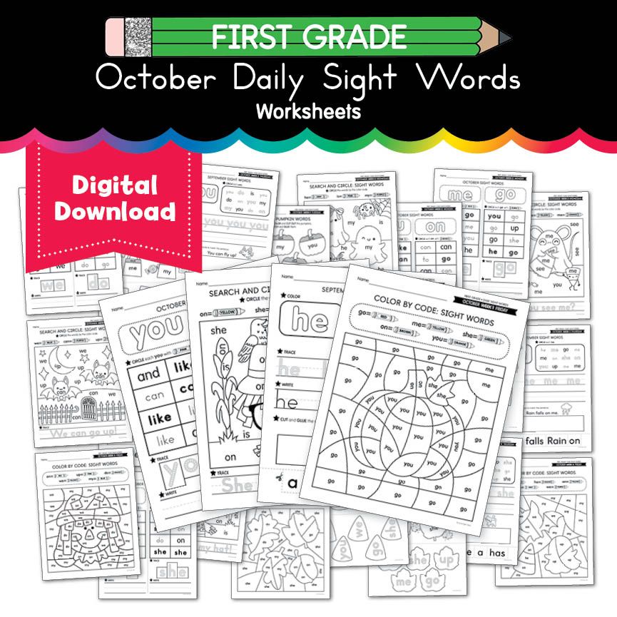 Printable First Grade October Daily Sight Words Worksheets