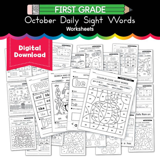 Printable First Grade October Daily Sight Words Worksheets