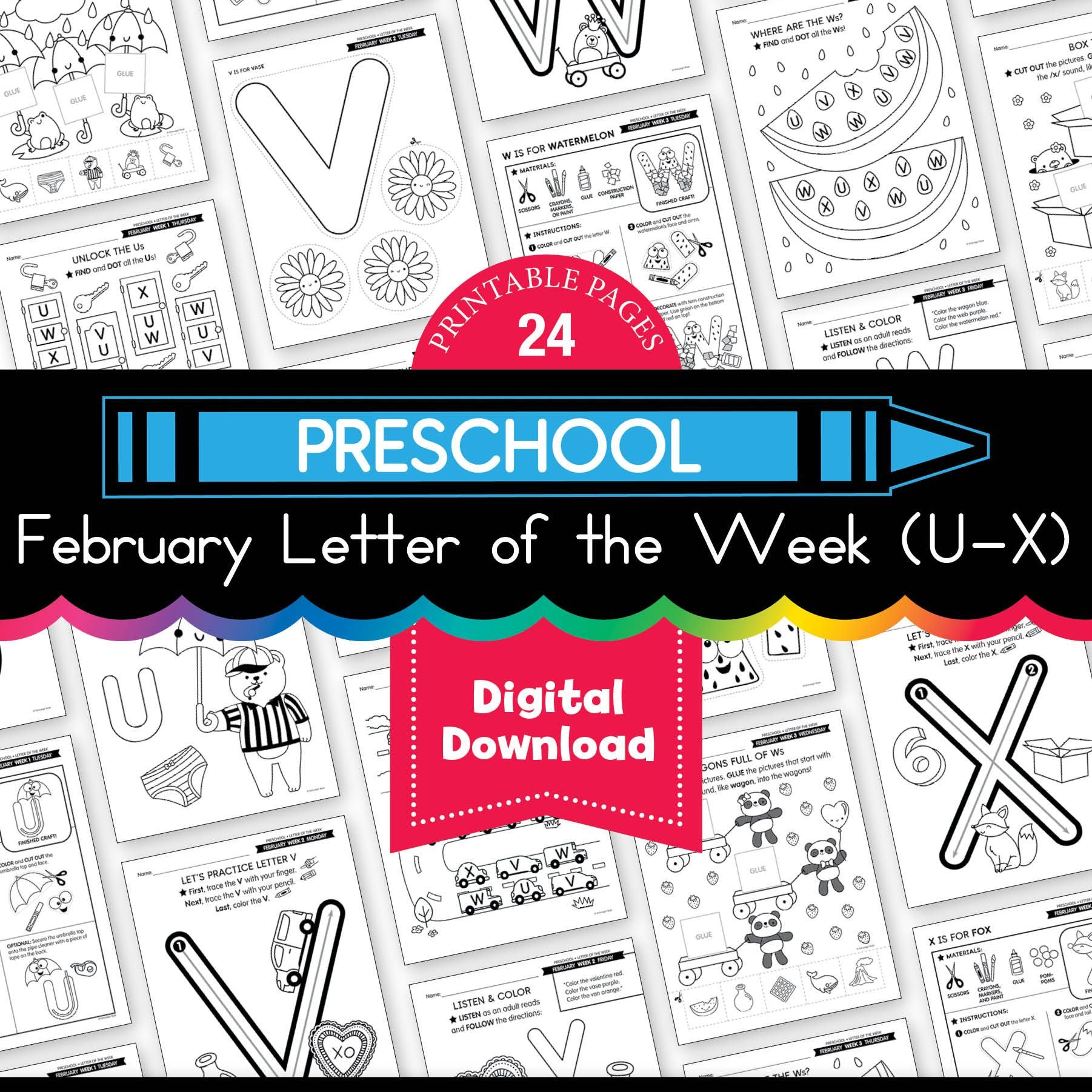 Printable Preschool February Letter of the Week (U-X)