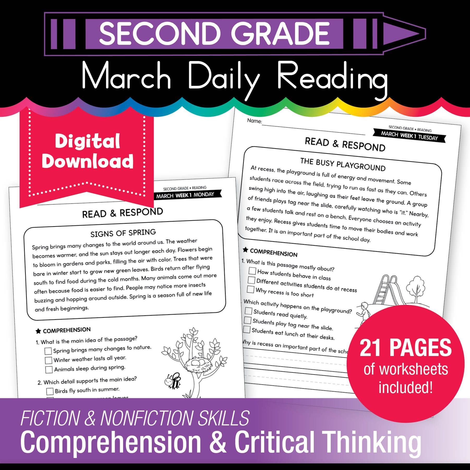 Printable Second Grade March Daily Reading