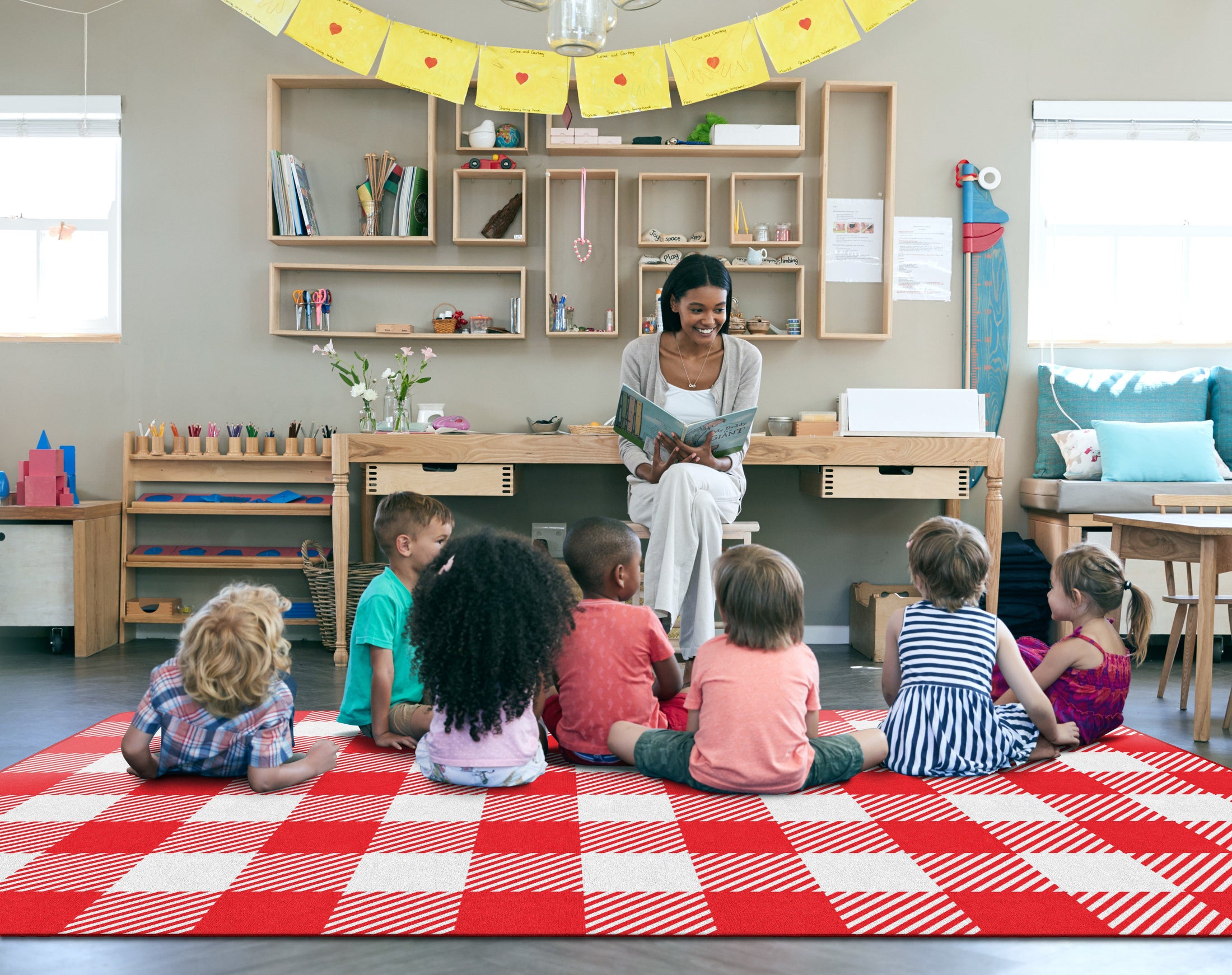 Red Gingham Classroom Rug by Schoolgirl Style