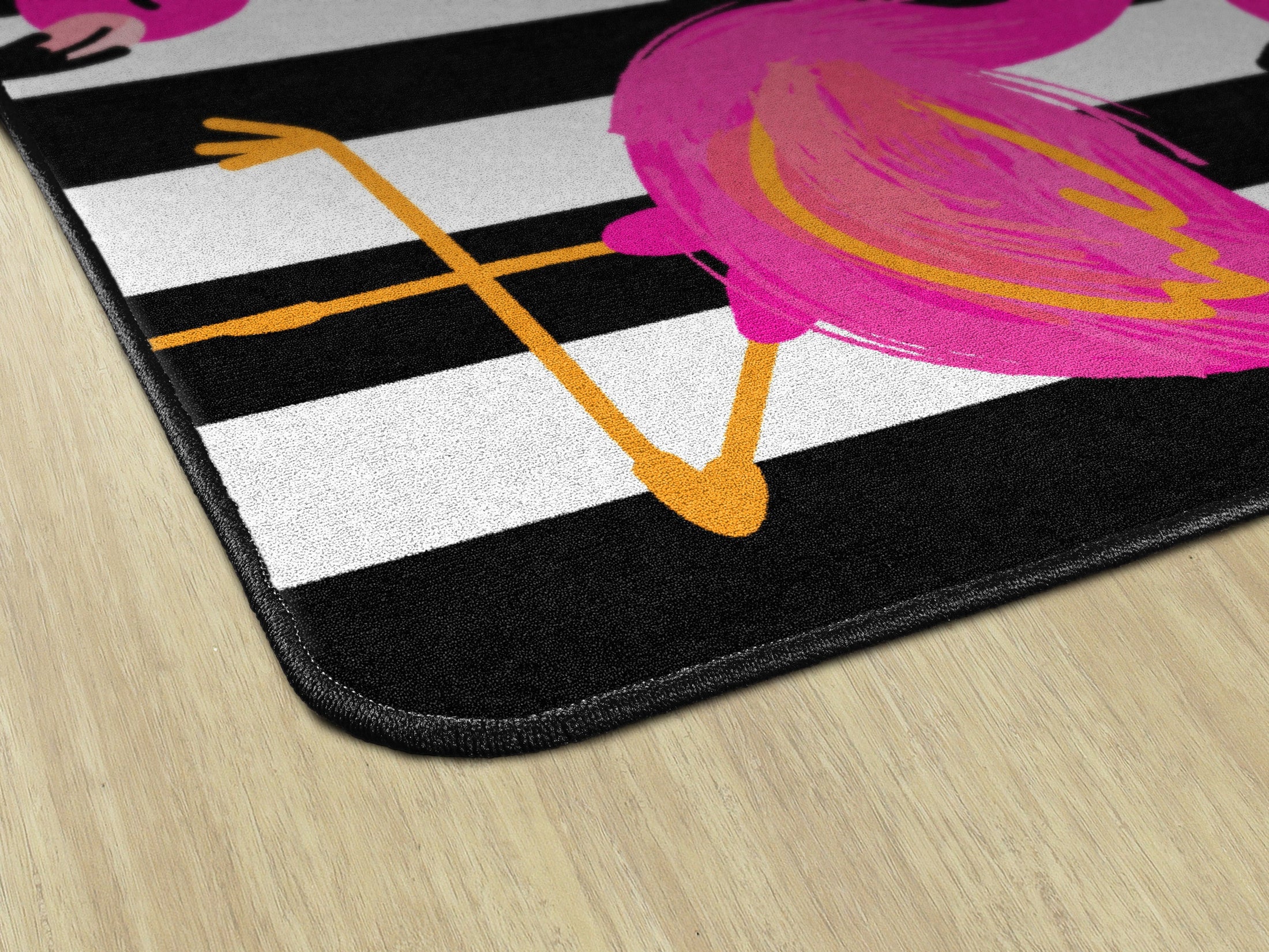 Black and White Stripes Flamingos Classroom Rug by Schoolgirl Style