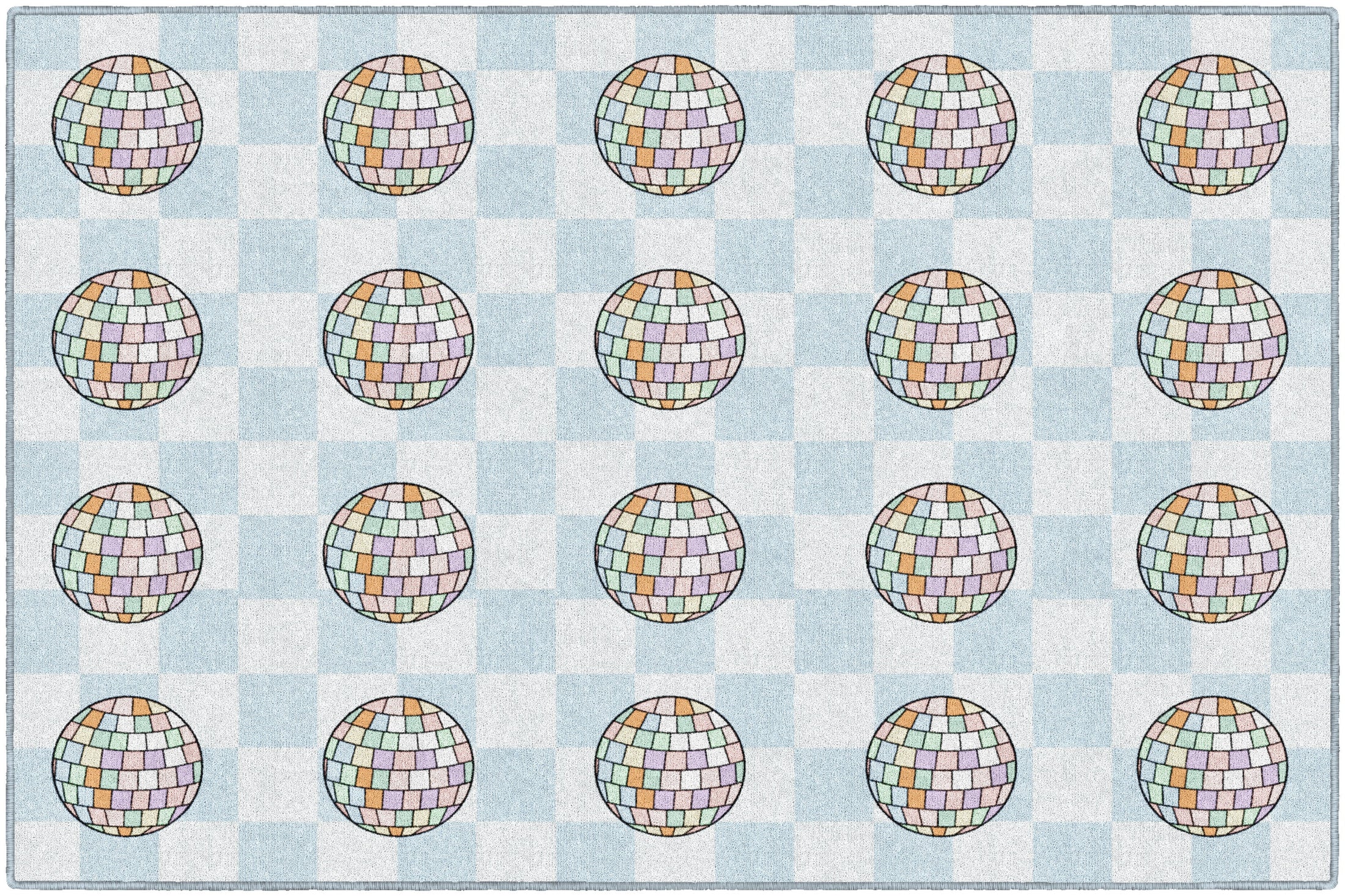 Disco Balls on Blue Checkerboard Sit Spots Classroom Rug by Schoolgirl Style
