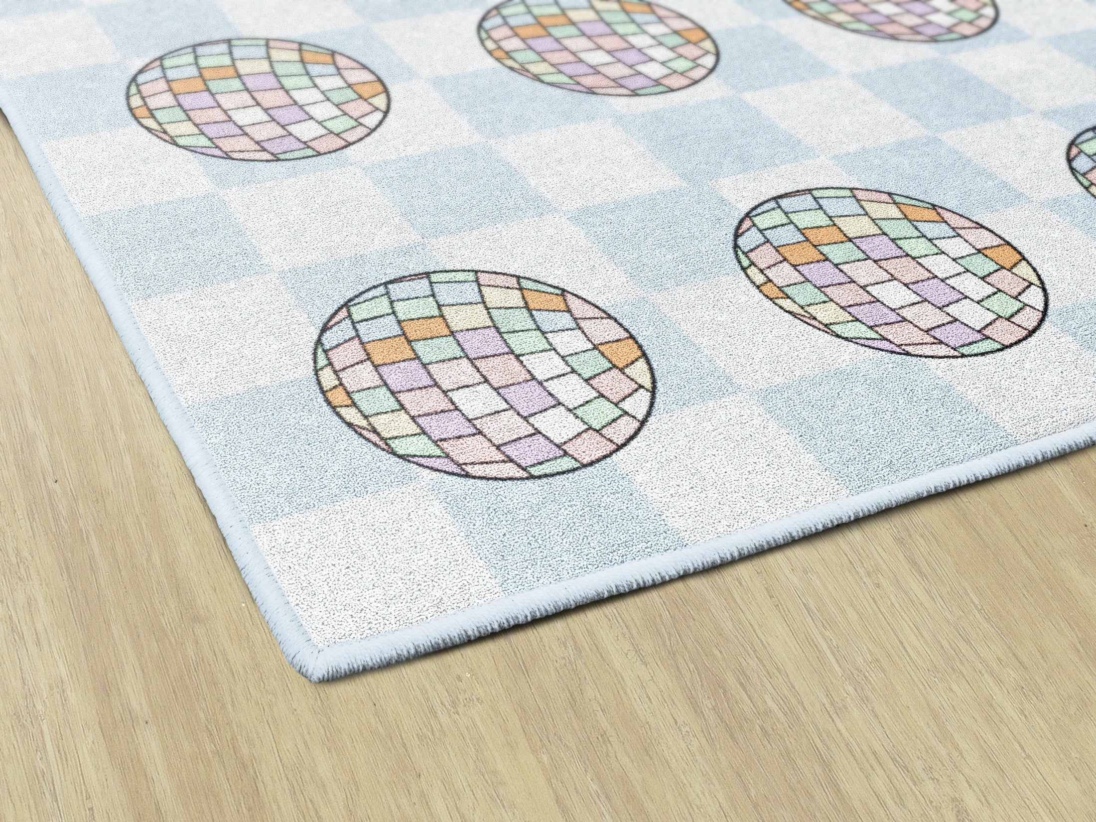 Disco Balls on Blue Checkerboard Sit Spots Classroom Rug by Schoolgirl Style