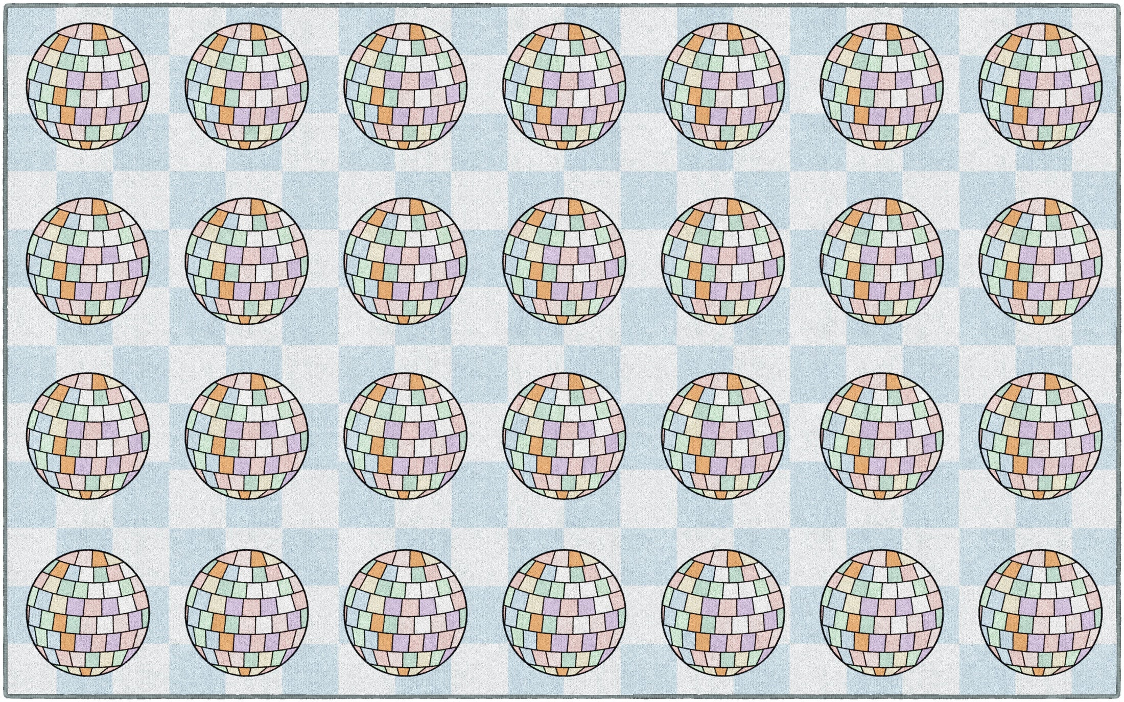 Disco Balls on Blue Checkerboard Sit Spots Classroom Rug by Schoolgirl Style