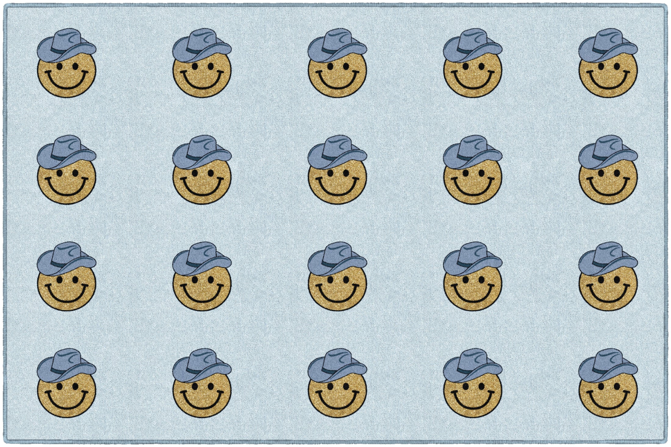 Smiley Cowboy Sit Spots on Light Blue Classroom Rug by Schoolgirl Style