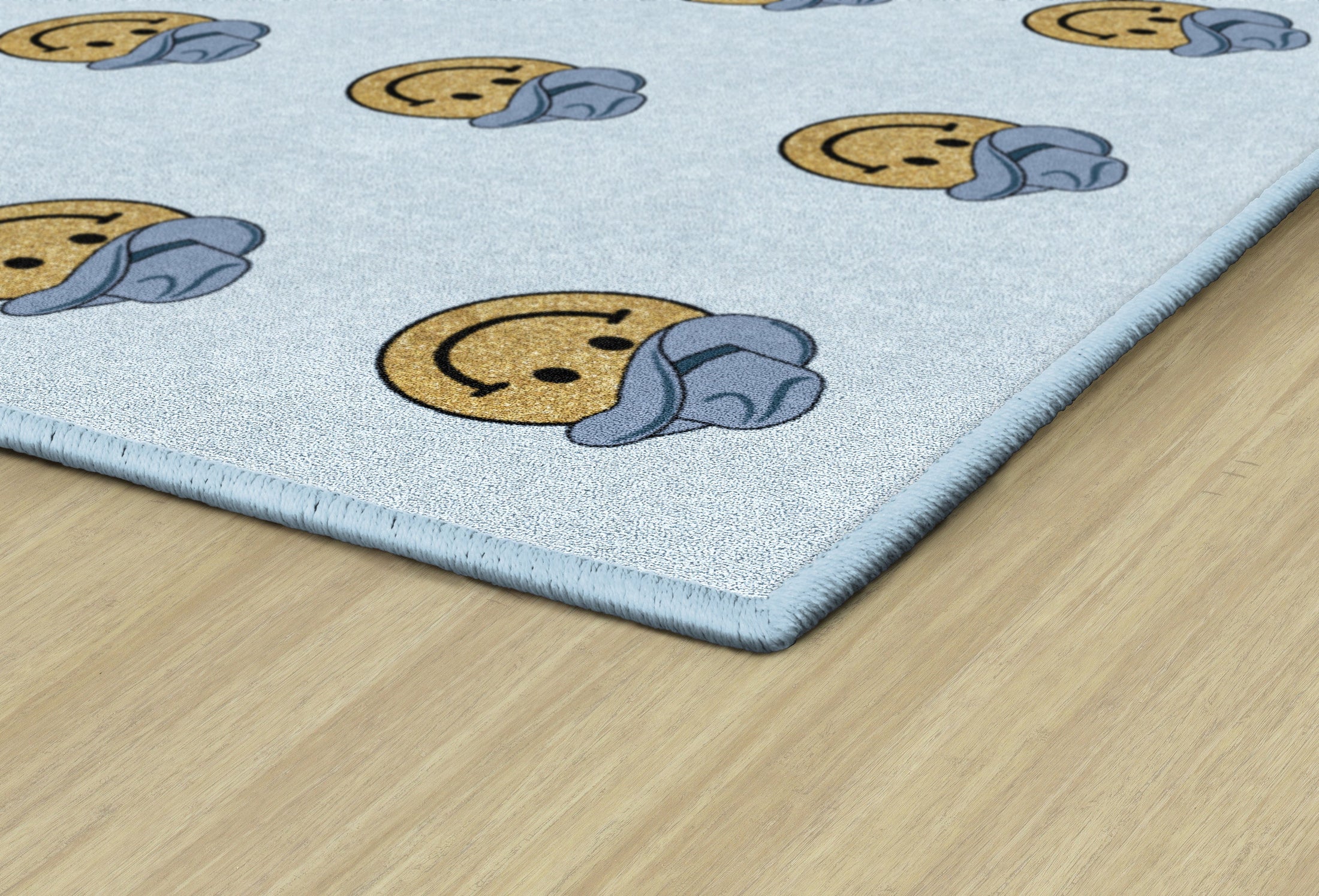 Smiley Cowboy Sit Spots on Light Blue Classroom Rug by Schoolgirl Style