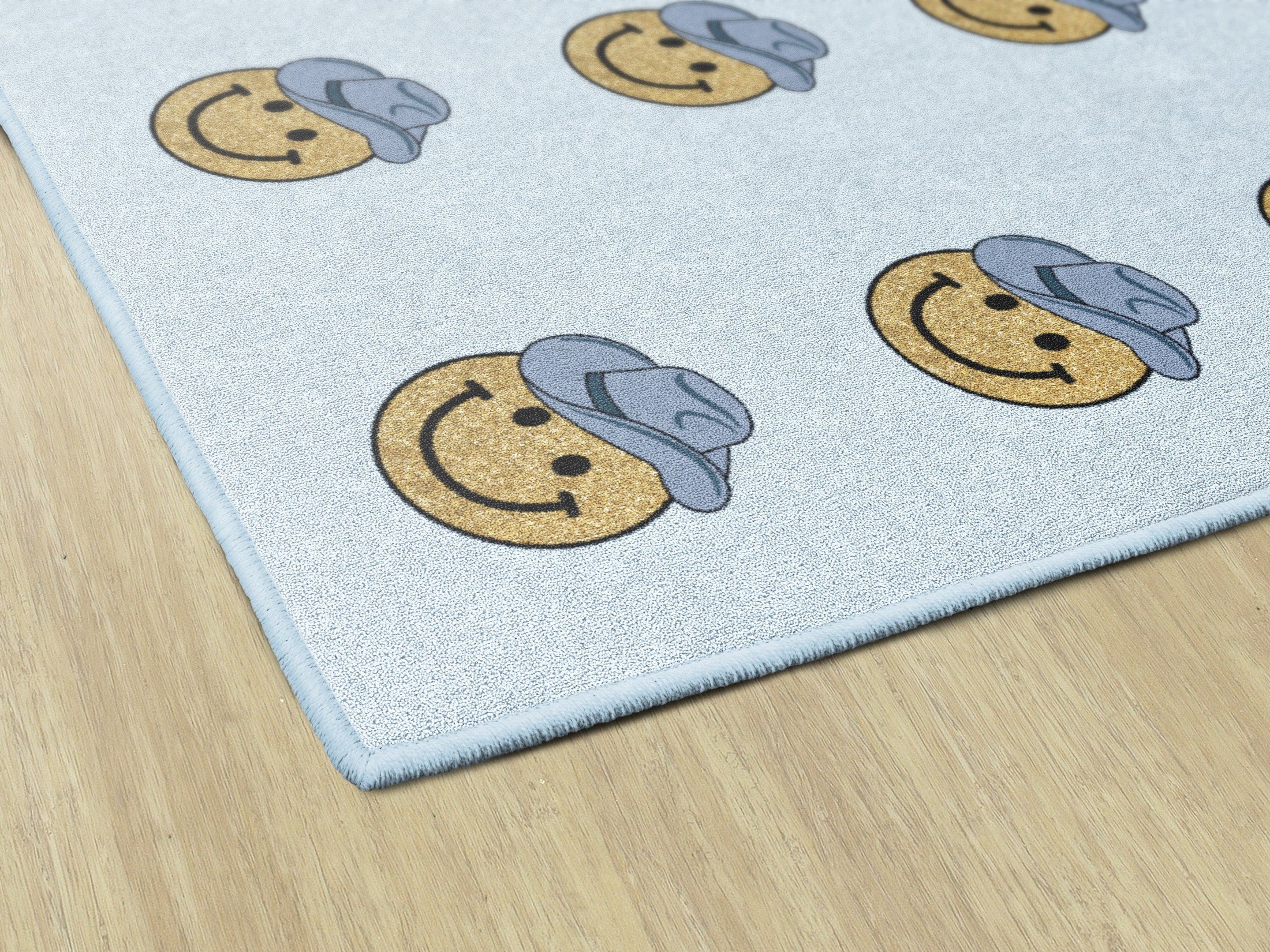 Smiley Cowboy Sit Spots on Light Blue Classroom Rug by Schoolgirl Style