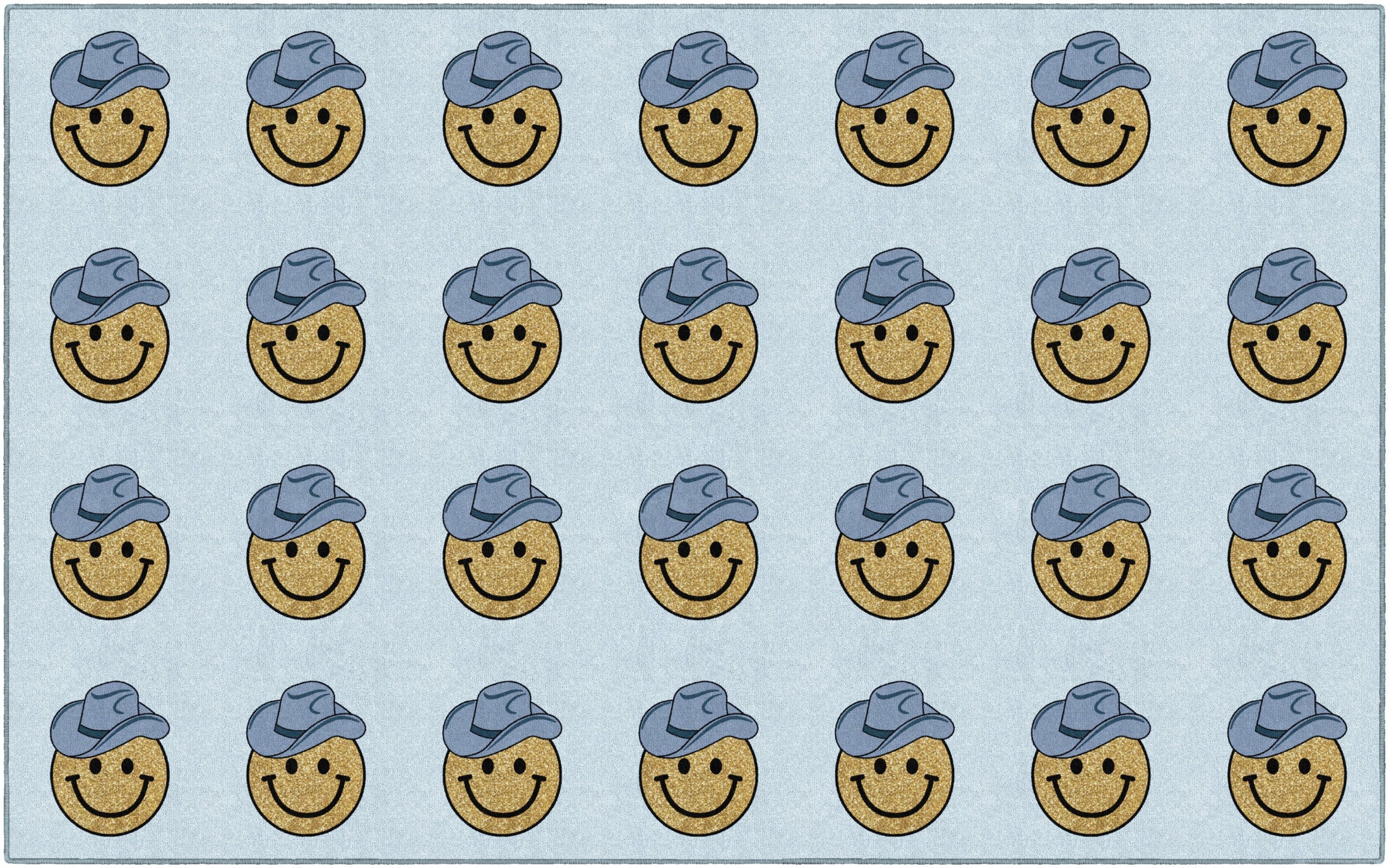 Smiley Cowboy Sit Spots on Light Blue Classroom Rug by Schoolgirl Style