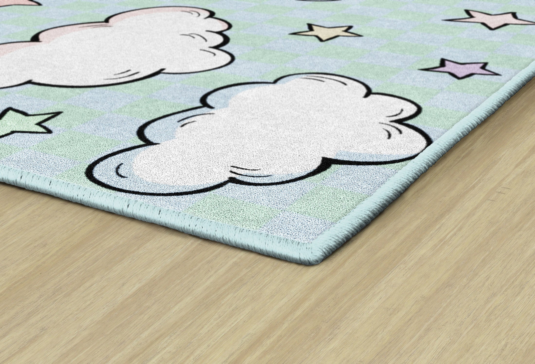 Clouds and Stars Pastel Blue Classroom Rug by Schoolgirl Style