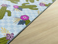 Load image into Gallery viewer, Cactus Patterns on Blue Checkerboard Classroom Rug by Schoolgirl Style

