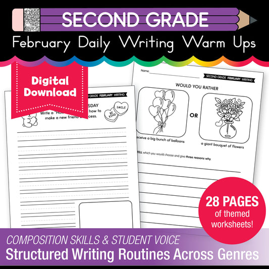 Printable Second Grade February Daily Writing Warm Ups