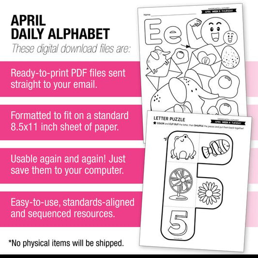 Printable Kindergarten April Daily Alphabet