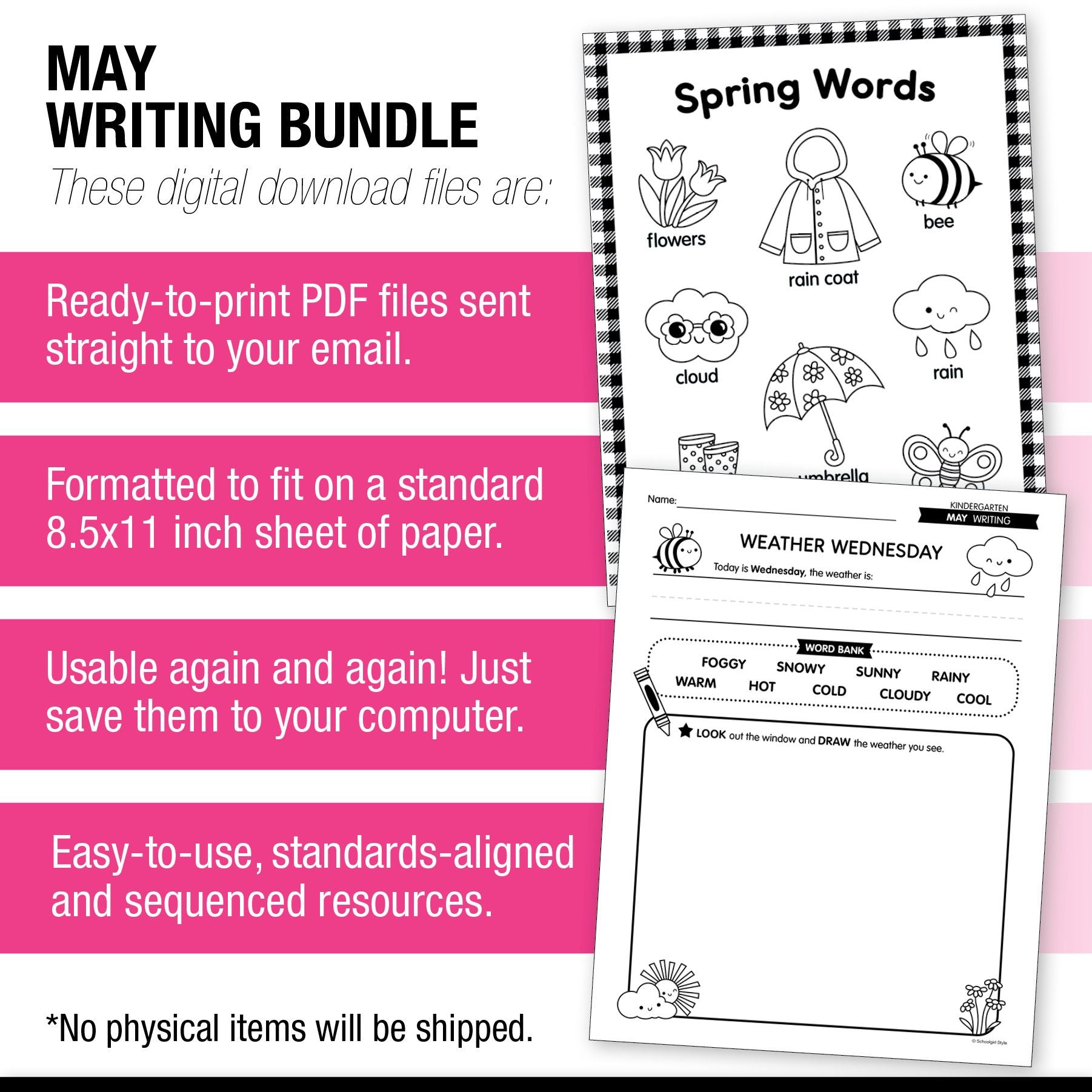 Printable Kindergarten May Writing Bundle