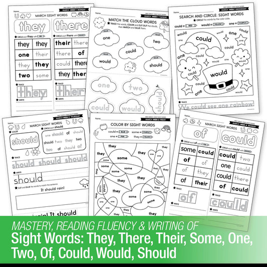 Printable First Grade March Daily Sight Words
