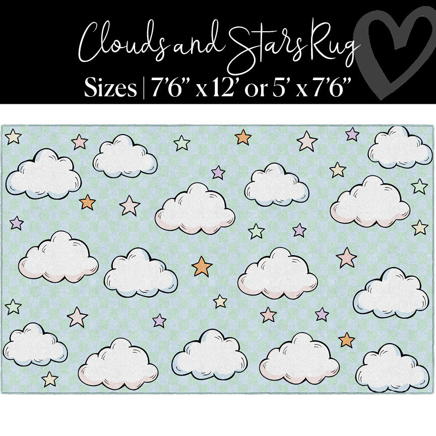 Clouds and Stars Pastel Blue Classroom Rug by Schoolgirl Style