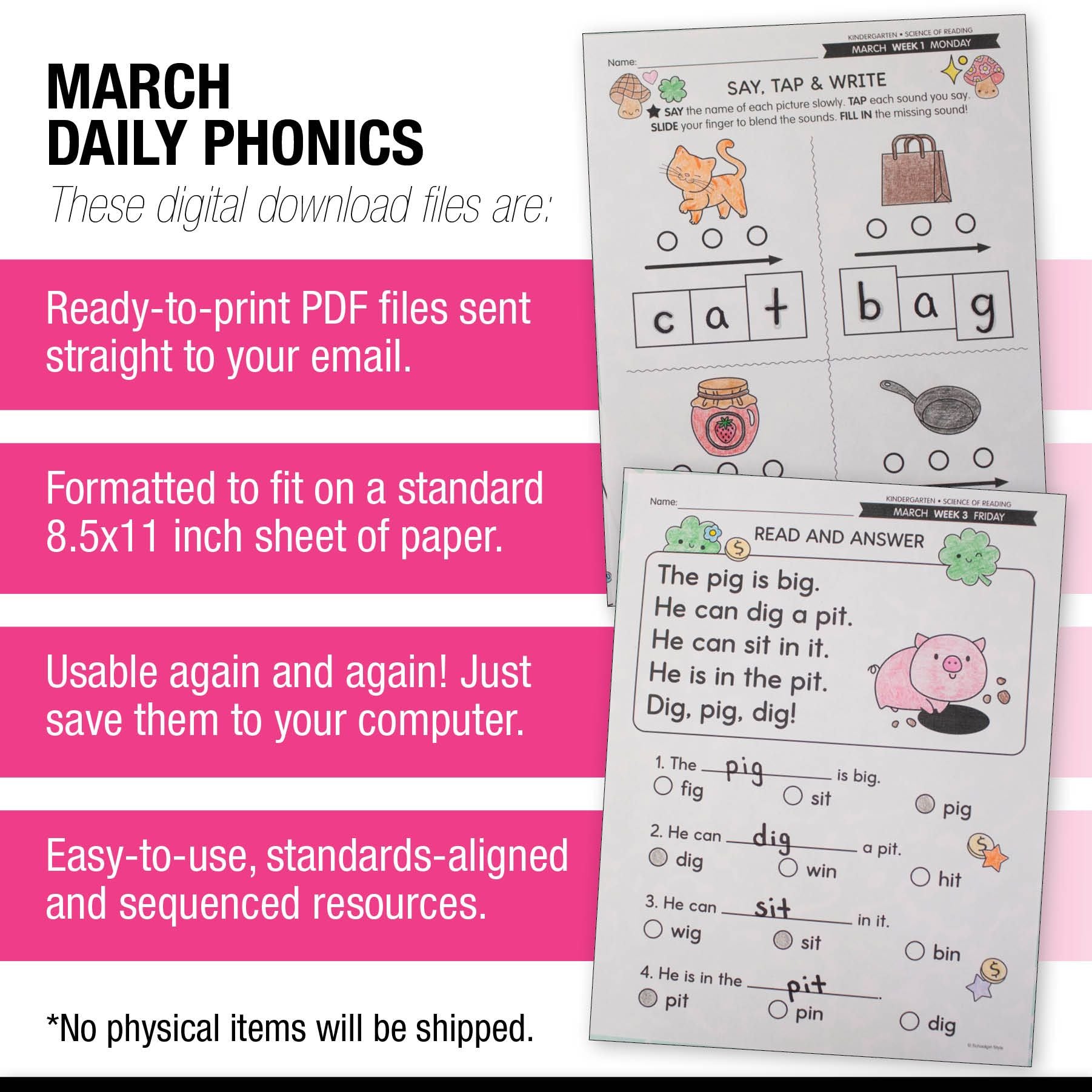 Printable Kindergarten March Daily Science of Reading