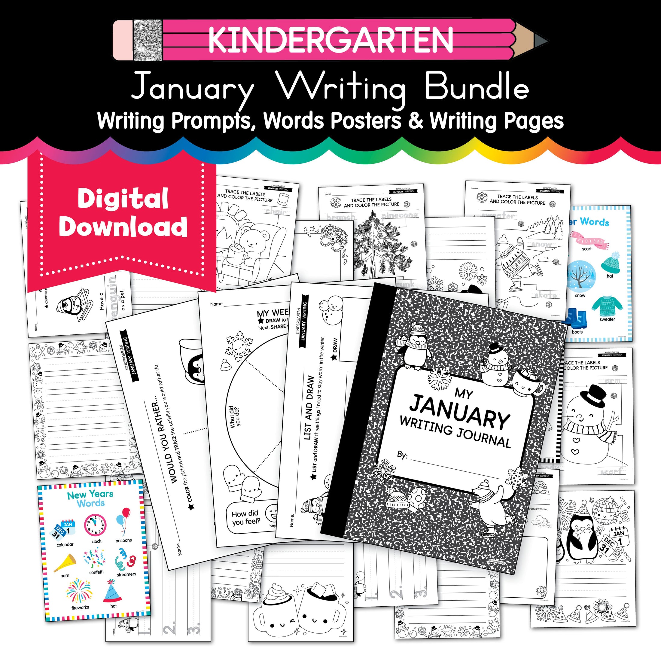 Printable Kindergarten January Writing Bundle