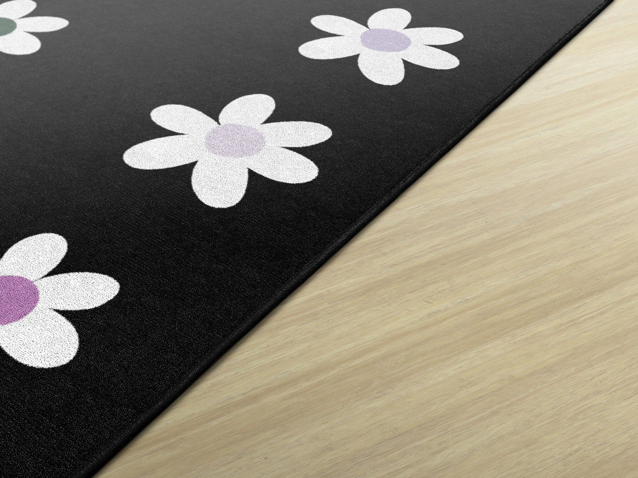 Daisies on Black Area Rug