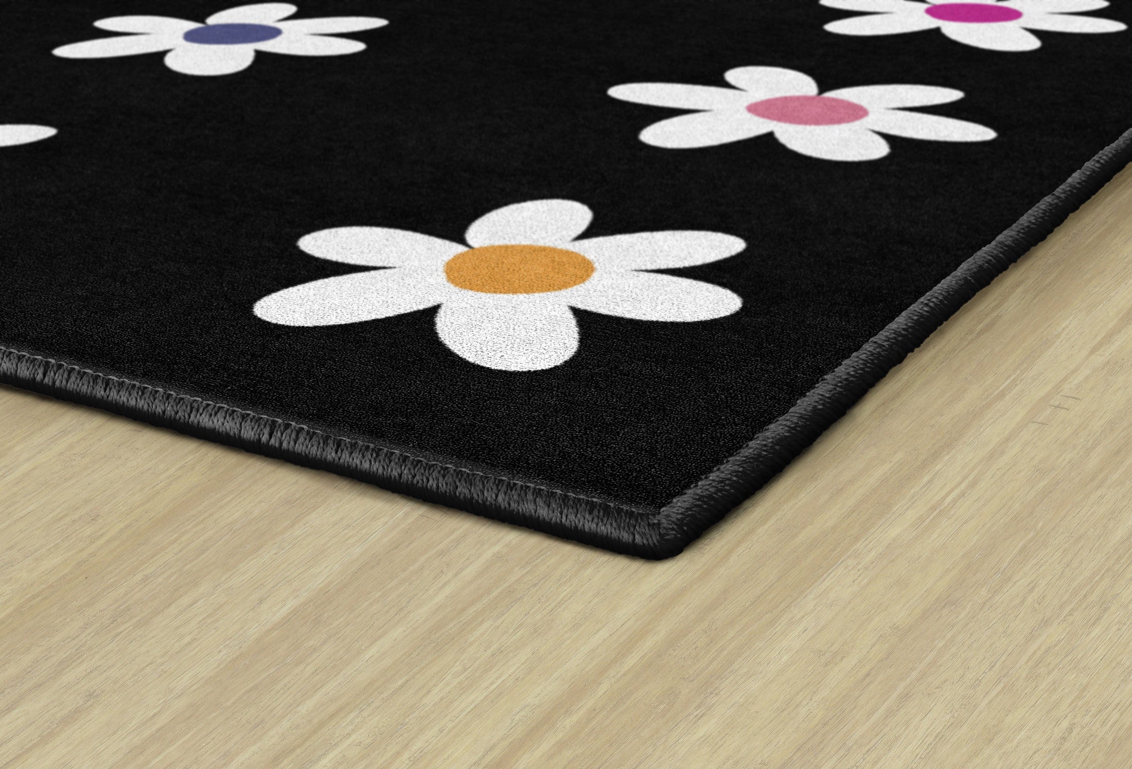 Daisies on Black Area Rug