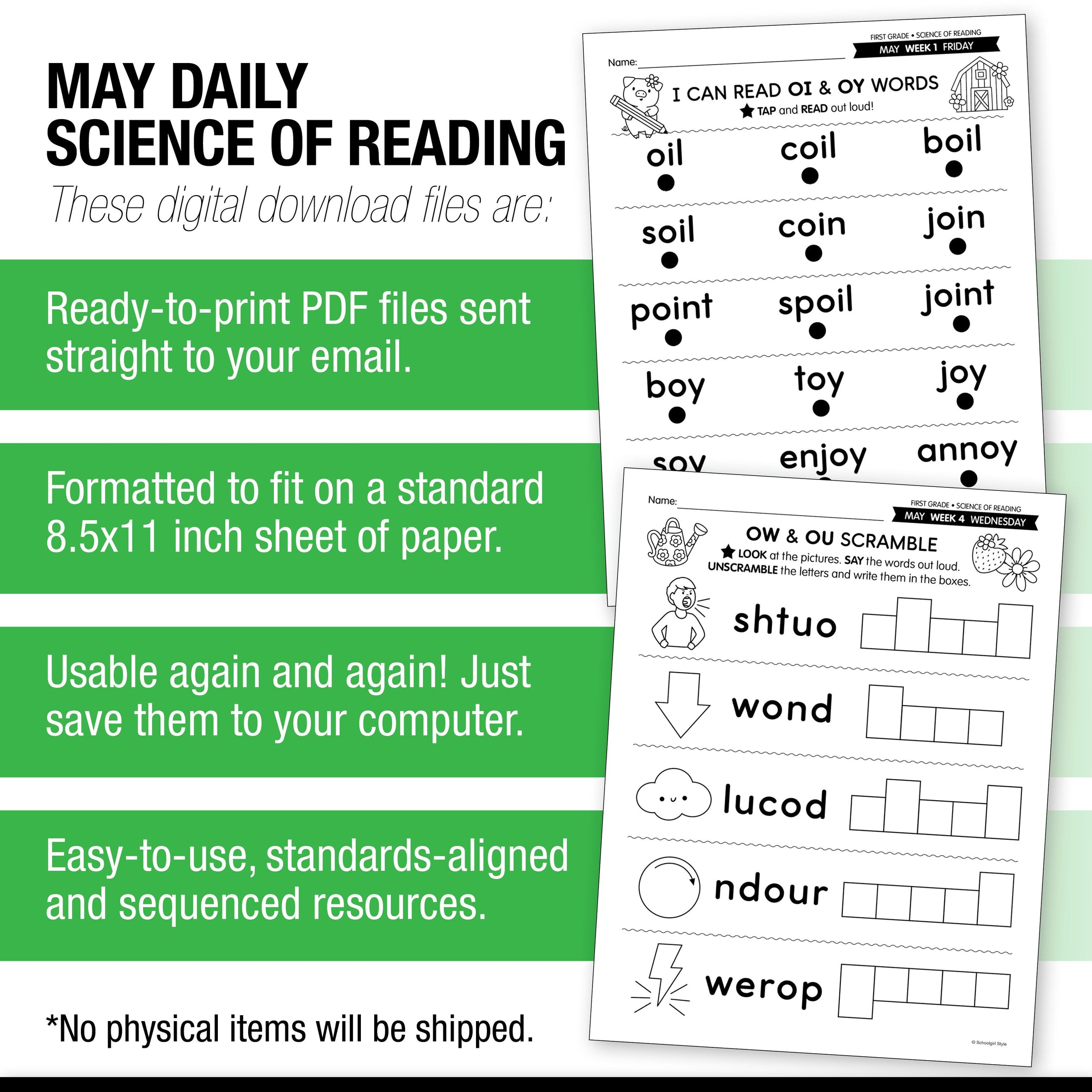 Printable First Grade May Daily Science of Reading