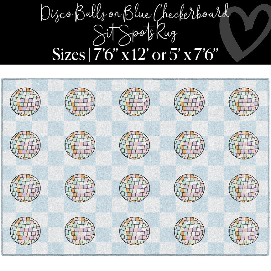 Disco Balls on Blue Checkerboard Sit Spots Classroom Rug by Schoolgirl Style