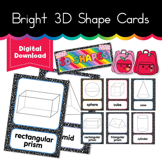 Printable Bright 3D Shape Cards 
